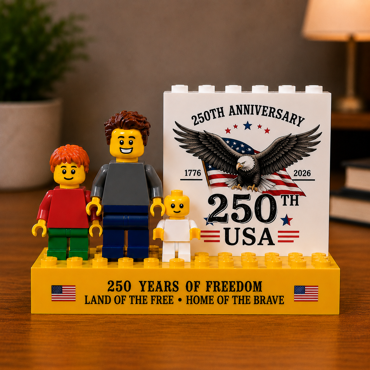 Personalized USA 250th Anniversary Mini Figure Display Box, Custom Brick Figures, Independence Day 1776-2026 Keepsake Gift