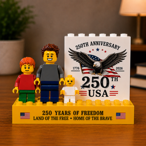 Personalized USA 250th Anniversary Mini Figure Display Box, Custom Brick Figures, Independence Day 1776-2026 Keepsake Gift