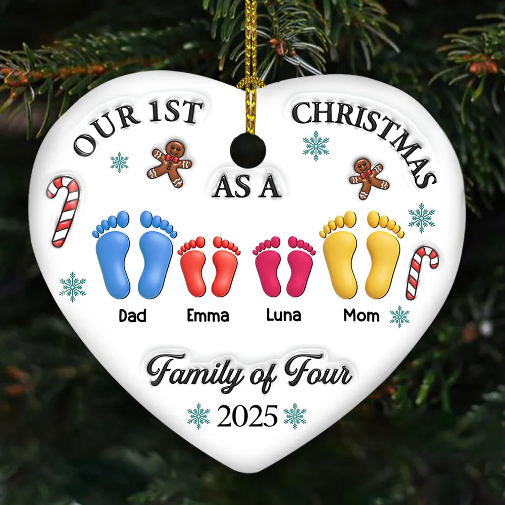 Family Colorful Footprints Our First Christmas - Personalized Ornament - Christmas Gift For Family