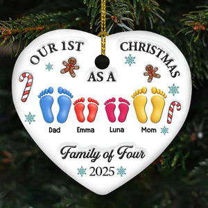 Family Colorful Footprints Our First Christmas - Personalized Ornament - Christmas Gift For Family