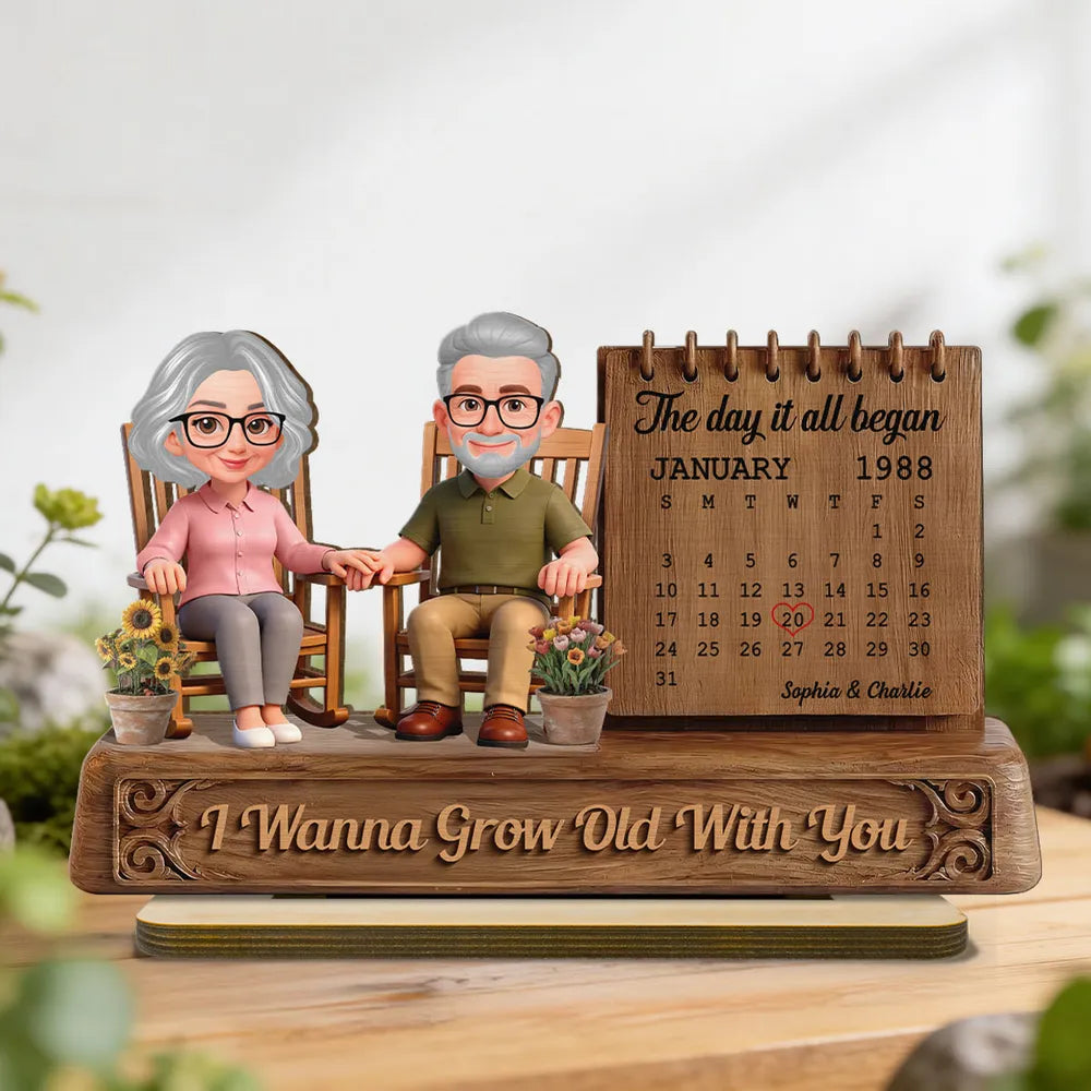 I Wanna Grow Old With You 3D Effect Couple - Personalized Wooden Plaque - Anniversary, Valentine's Day Gift For Couple