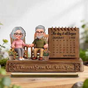 I Wanna Grow Old With You 3D Effect Couple - Personalized Wooden Plaque - Anniversary, Valentine's Day Gift For Couple