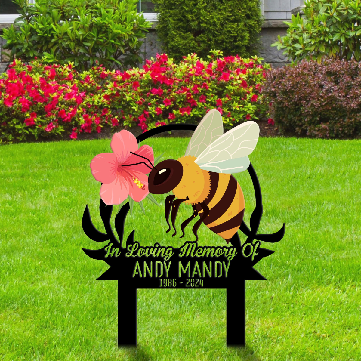 Personalized Flower Bee Memorial Plaque, Bee Metal Stake Sign, Sympathy Sign, Grave Marker, Remembrance Stake, Garden Decor, Mom Loss