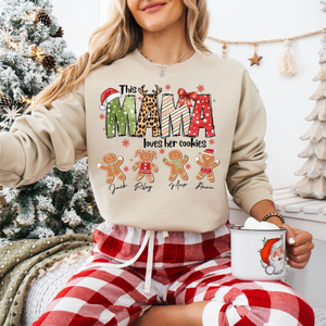 Personalized Christmas Mama Sweatshirt, This Mama Loves Her Cookies, Custom Gingerbread Shirts, Mama Christmas Gift, Custom Children Name