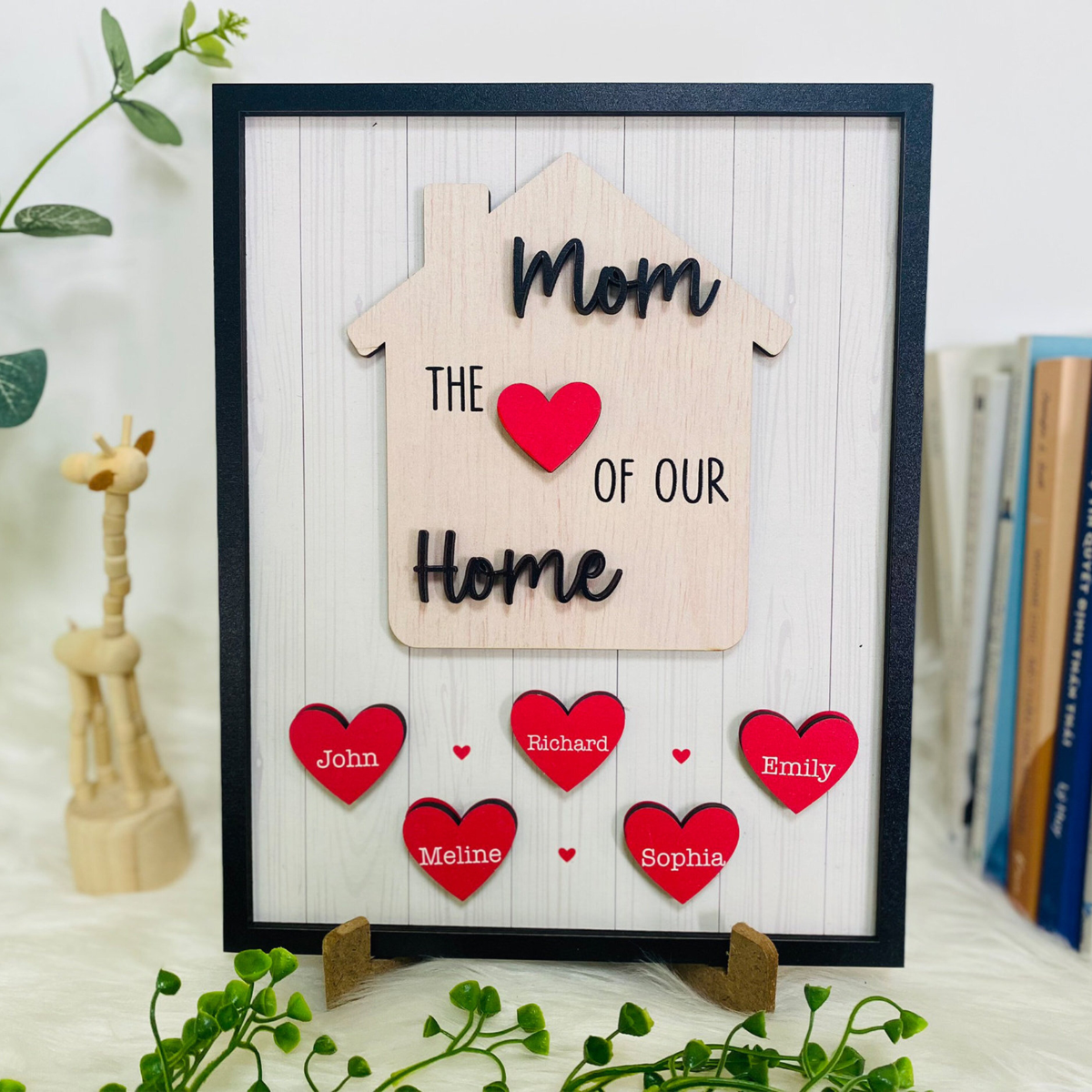 Personalized Mom Sign Mother's Day, Mom Is The Heart Of Our Home, Gifts From Kids, Personalized Mom Wooden Sign