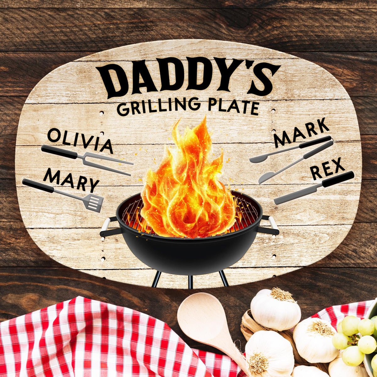 Custom Father s Day Grilling Platter Personalized BBQ Plate with Kids' Handprint, Funny Dad Gift, Daddy Serving Tray, The Grilling Master