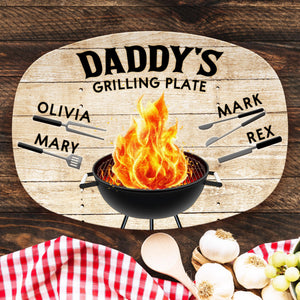 Custom Father s Day Grilling Platter Personalized BBQ Plate with Kids' Handprint, Funny Dad Gift, Daddy Serving Tray, The Grilling Master