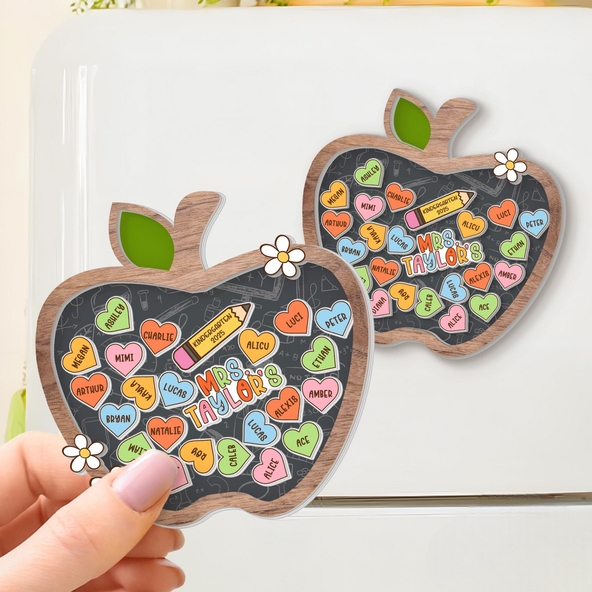 Custom Teacher Apple Magnet, Back To School Gift, Teacher Gifts, 3D Teacher Magnet, Teacher Shaker Magnet With Kid Name, Classroom Decor