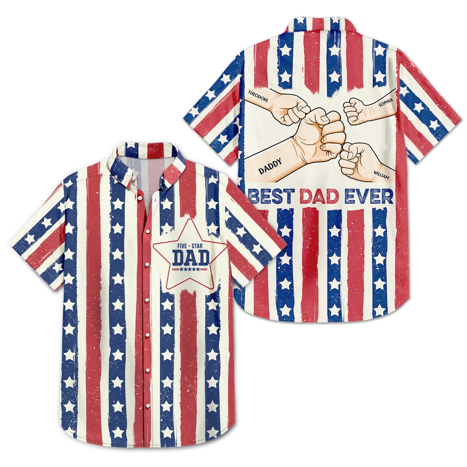 Five Star Best Dad Ever - Personalized Hawaiian Shirt - Patriotic Gift For Father Grandpa, Summer Gift