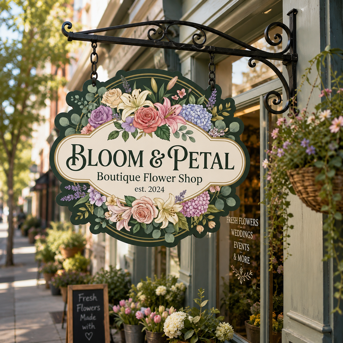 Boutique Flower Shop, Bloom & Petal Cut Metal Sign, Gift For Flower Shop, Gift For Business Owners