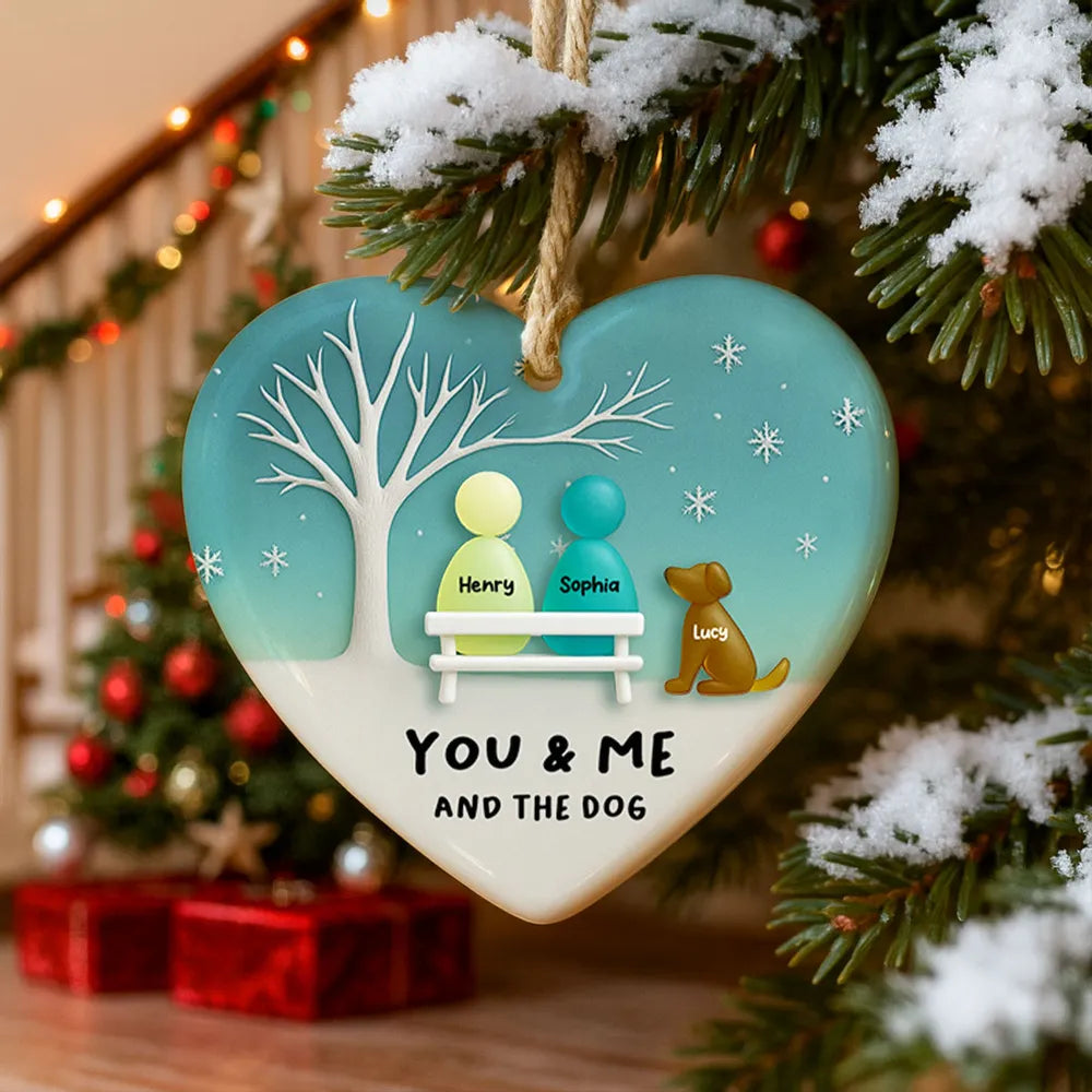 Sea Glass Couple & the Dogs - Personalized Ornament - Christmas Gift for him, Gift for her