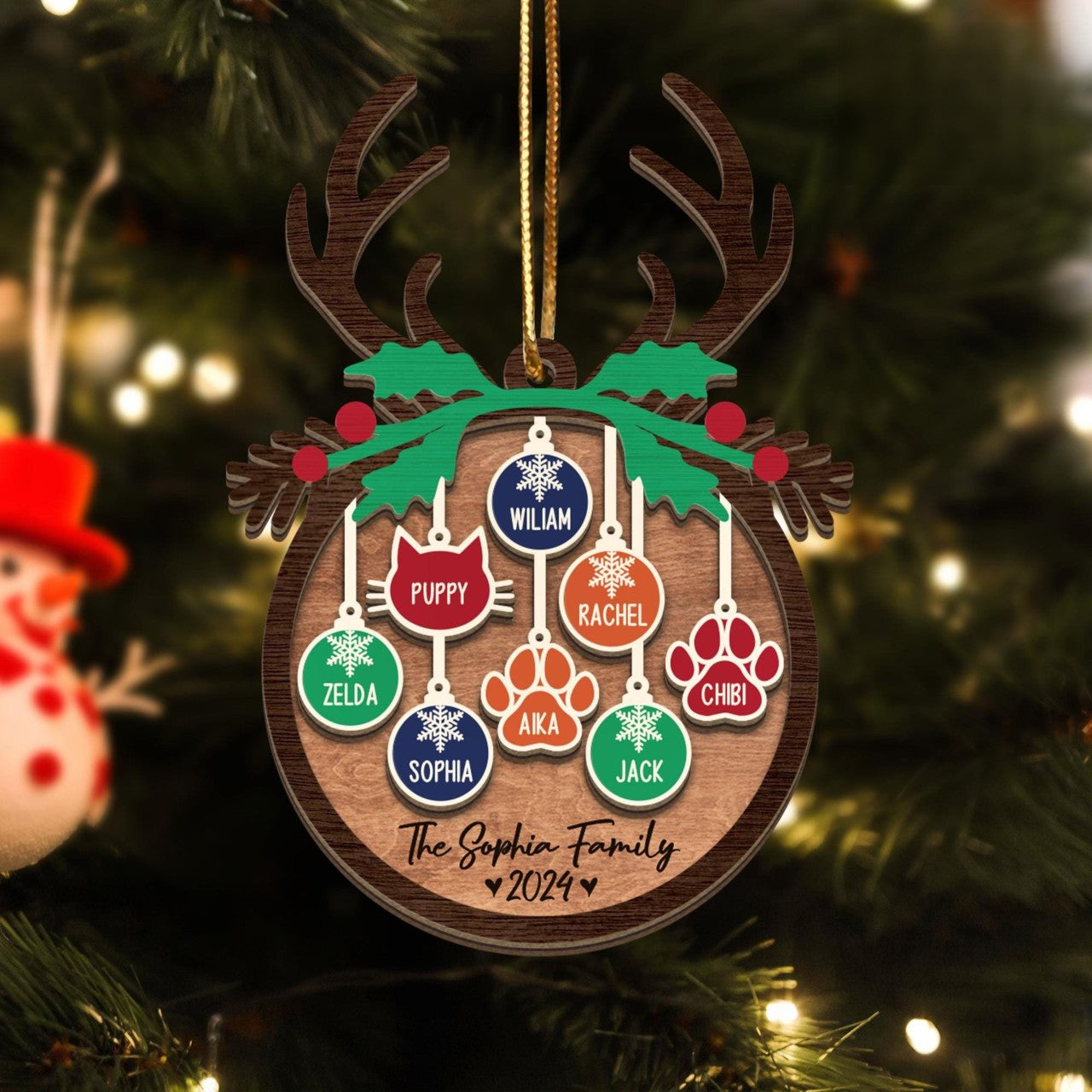 Personalized Family and Pet Ornament, 2024 Family Christmas Ornament, Family Christmas Gift, Family Member Names Xmas Decor,Holiday Ornament