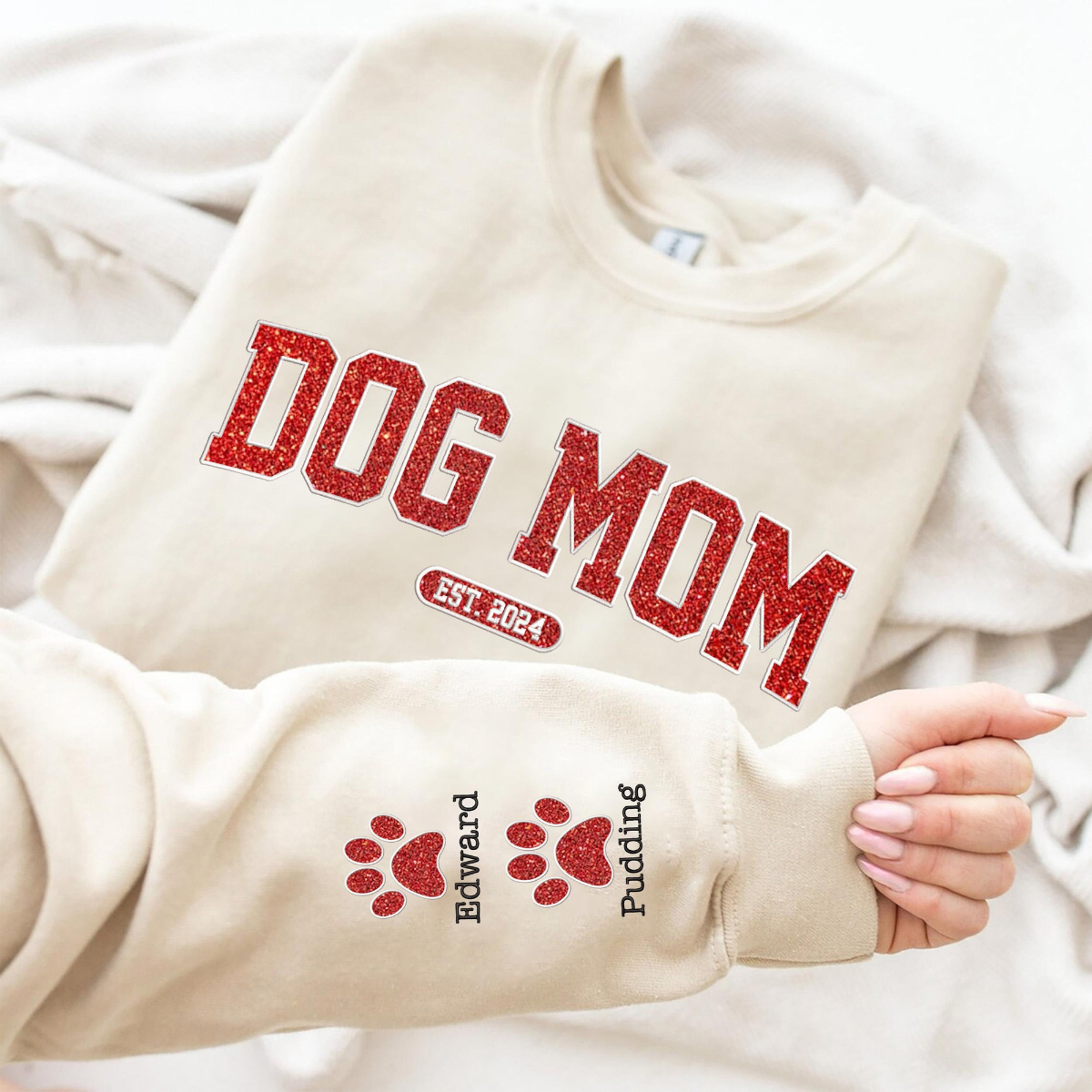 Personalized Dog Mom Embroidered Glitter Sweatshirt, Custom Nana Embroidered Dog Mama Crewneck Sweatshirt, Dog Mom Gifts, Dog Lover Gifts