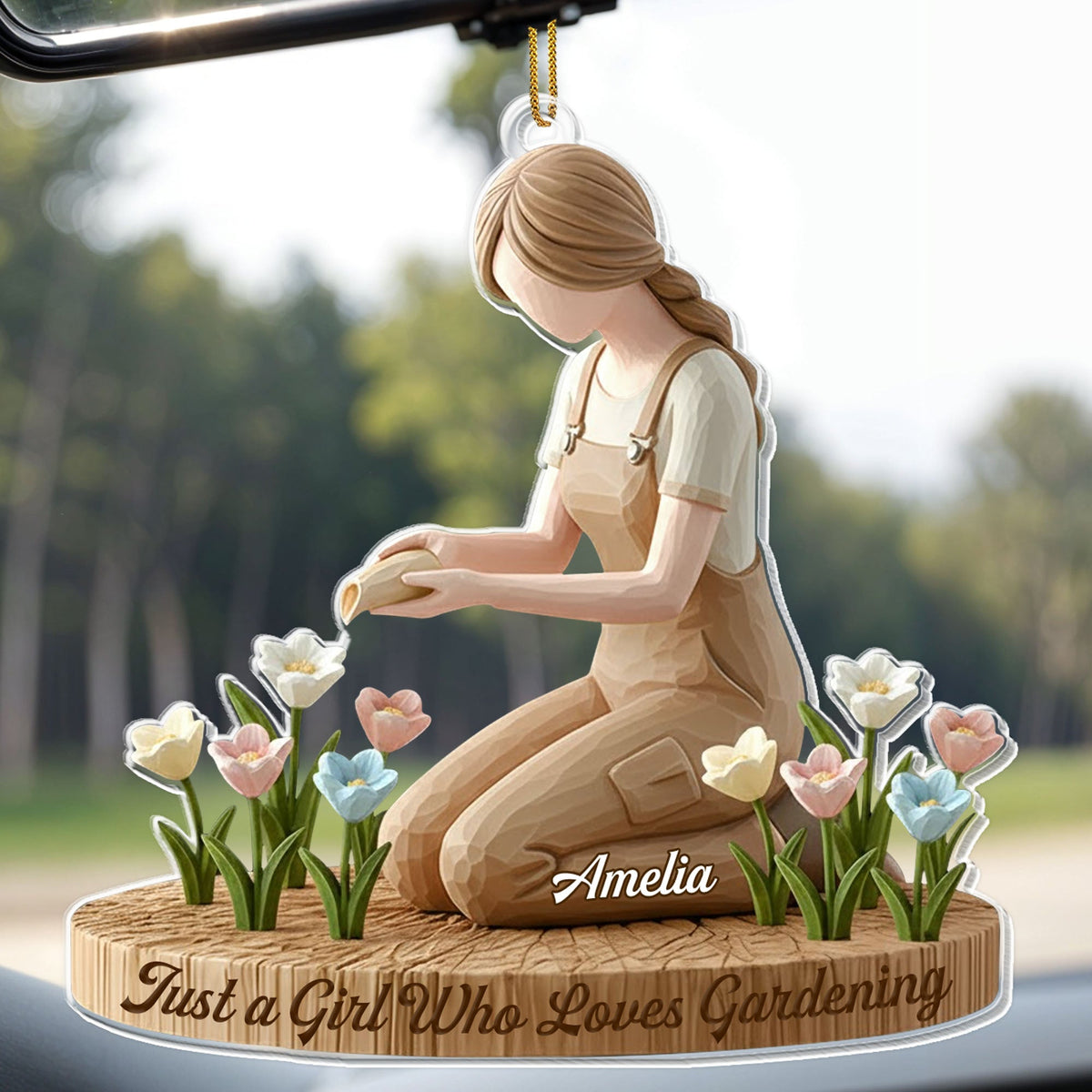 Just A Girl Who Loves Gardening With Flowers, Custom Acrylic Ornament, Gift For Gardening Lovers