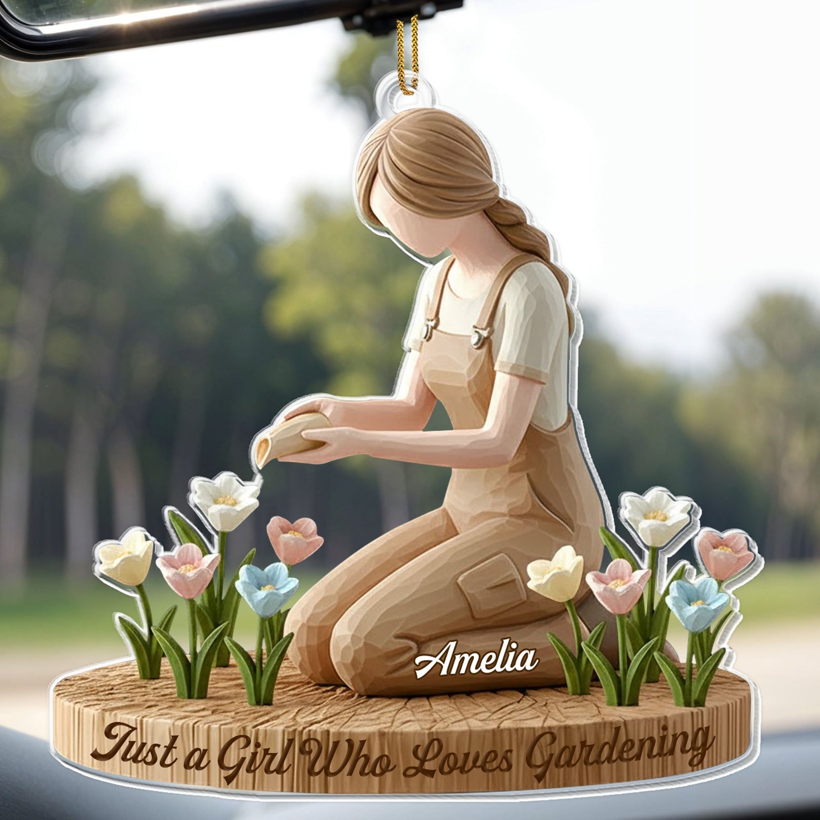 Just A Girl Who Loves Gardening With Flowers, Custom Acrylic Ornament, Gift For Gardening Lovers