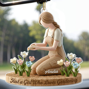 Just A Girl Who Loves Gardening With Flowers, Custom Acrylic Ornament, Gift For Gardening Lovers