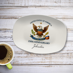 Custom USA 250th Anniversary Platter and Plate, Personalized Fourth of July Memorial Day Serving Tray, Personalized Family Name Gift