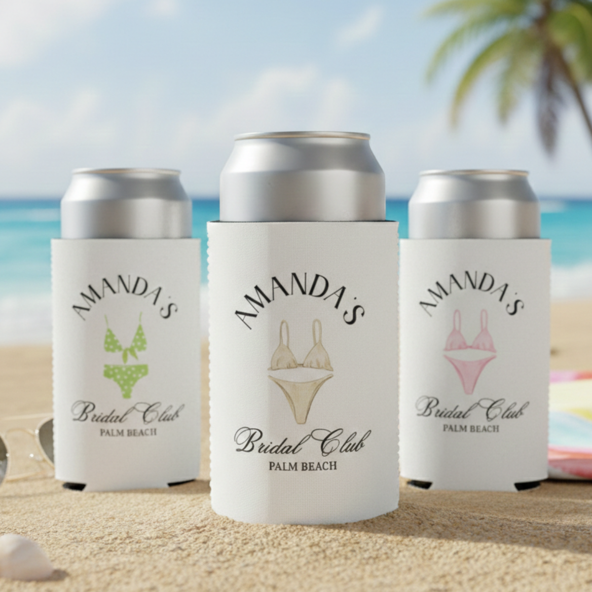 Personalized Coastal Bachelorette Can Cooler, Custom Can Cooler, Beach Bachelorette Party, Lake Life, Palm Springs, Custom Party Favors