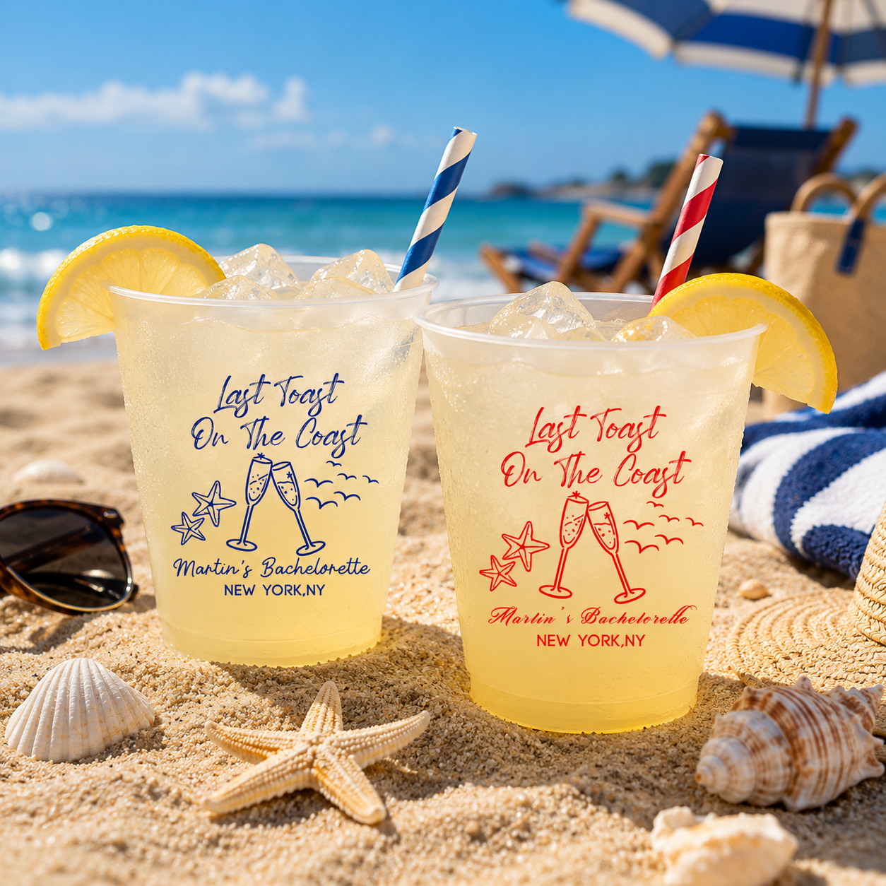 Personalized Frosted Plastic Cups, Last Toast on the Coast Cups, Beach Bachelorette Party Cups, Custom Bridal Shower Cups Favor Drinkware