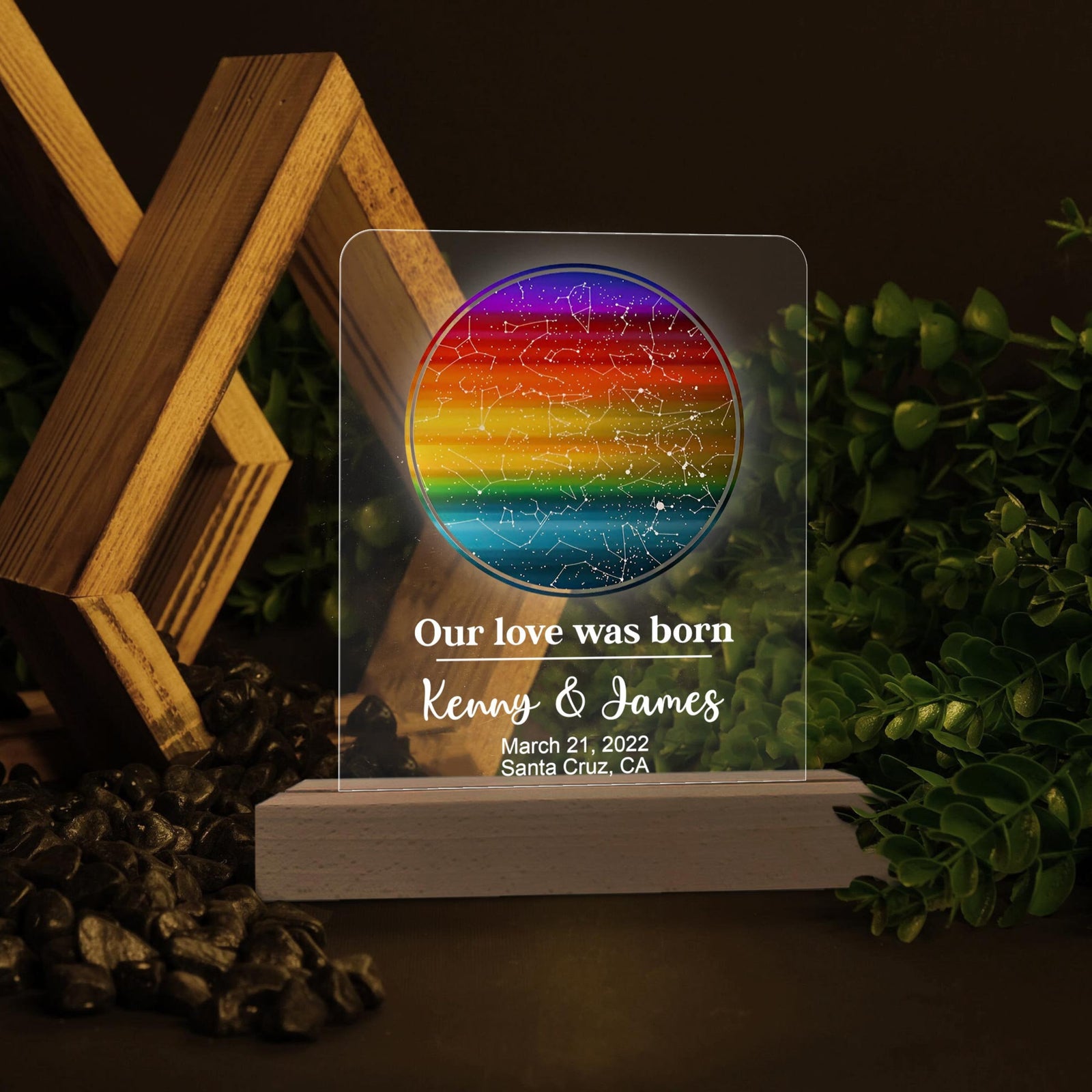 Personalized Star Map By Date Rainbow Lamp, Love Lamp For Valentine Gifts, Anniversary Gifts For Couple