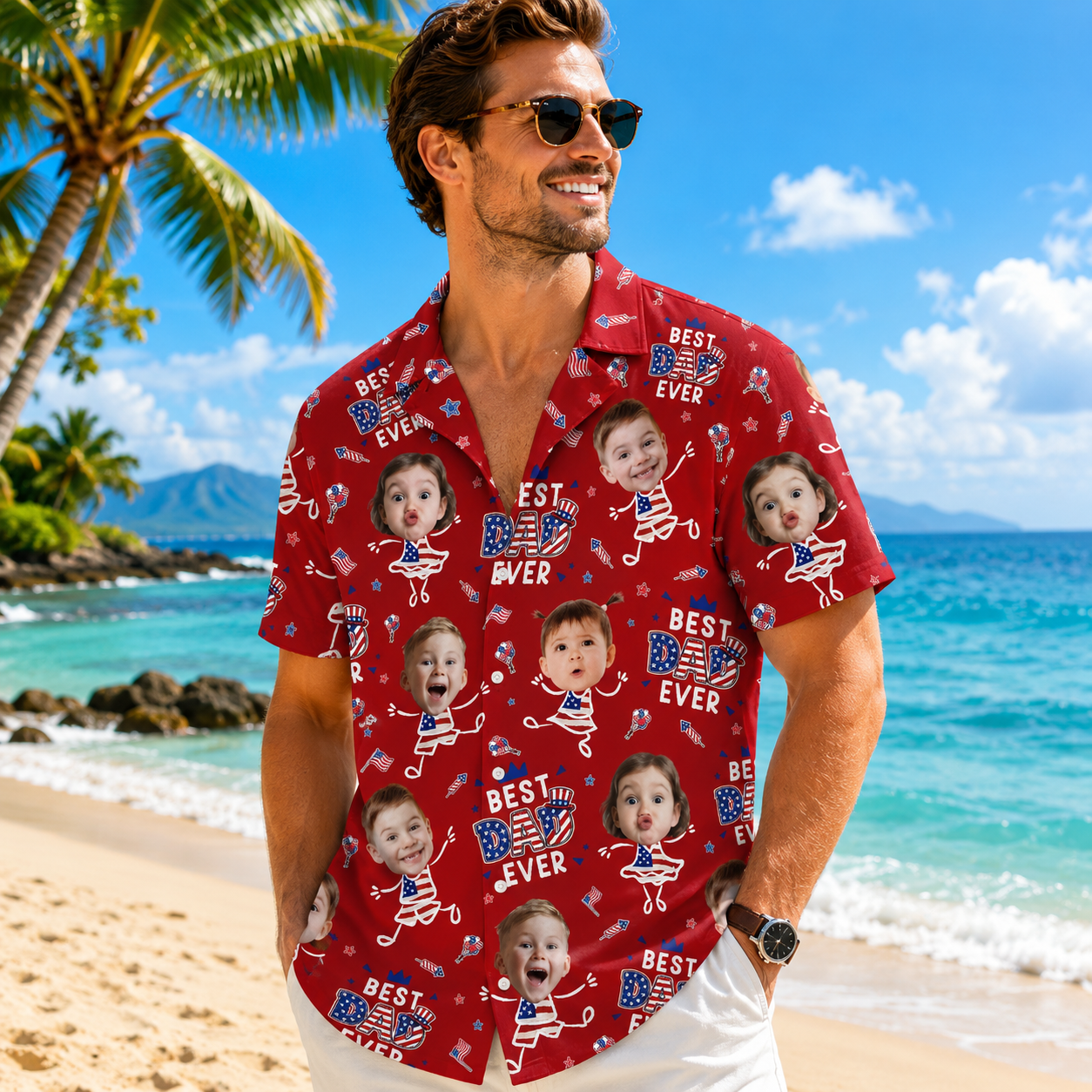 Dad Energy - Personalized Hawaiian Shirt - 4th Of July Gift, Independence Day Shirt, Gift For Dad, Papa