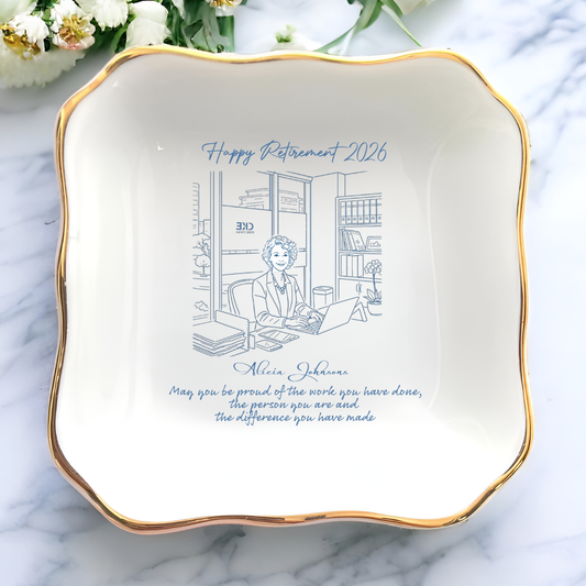 Boss Retirement Gift - Custom Photo Jewelry Plate - Personalized Ceramic Keepsake Tray - Unique Retirement Present for Her