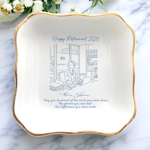 Boss Retirement Gift - Custom Photo Jewelry Plate - Personalized Ceramic Keepsake Tray - Unique Retirement Present for Her
