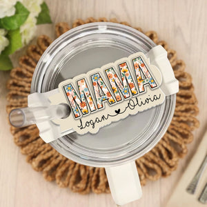 Personalized Mama With Kids Name Tumbler Name Tag, Tumbler Lid Mama Plate Topper, Mom Tumbler Lid Tag, Gift For Mom