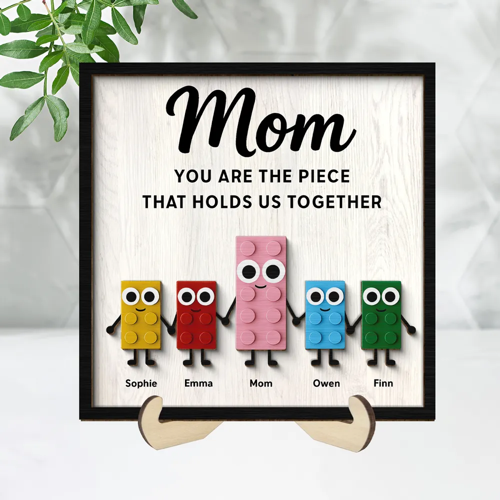 Mom Is The Cutest Piece That Hold Us Together - Personalized Wooden Plaque - Gift For Mom, Mother's Day, Birthday Gift