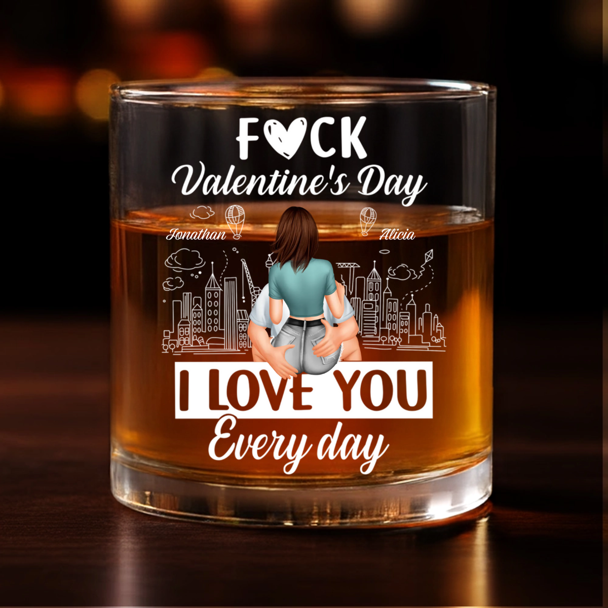 I Love You Everyday - Personalized Whiskey Glass - Anniversary Gift, Valentine's Day Gift For Couple