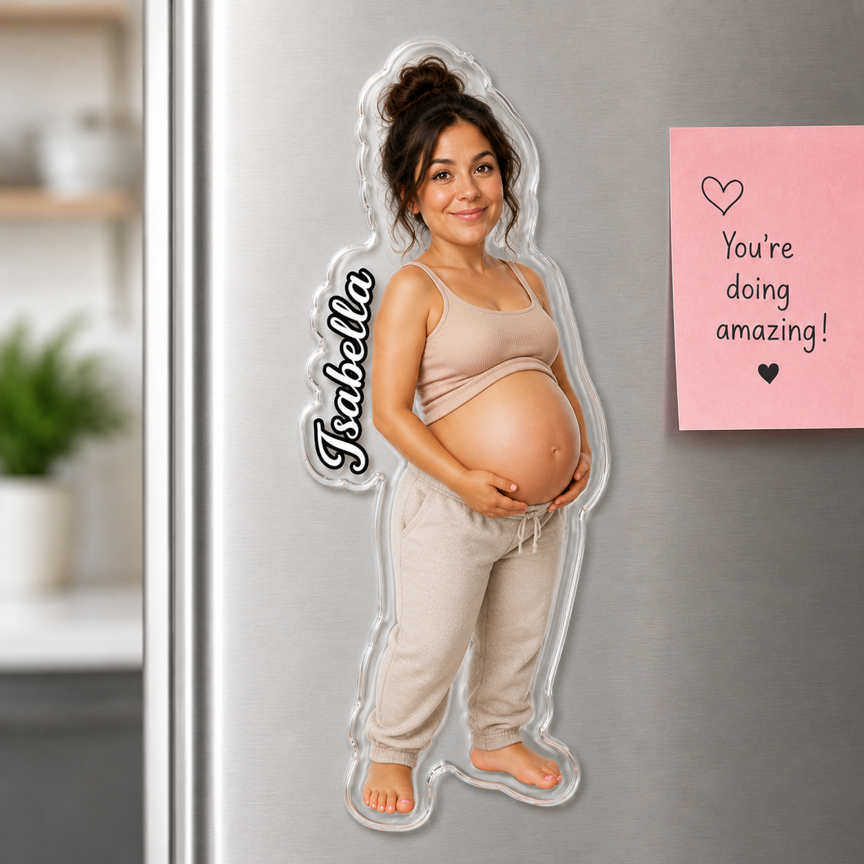 New Mom Acrylic Fridge Magnet Soft Rubber Belly, Personalized Shape Fridge Magnet for Refrigerator, Baby Shower & Pregnancy Announcement Gift
