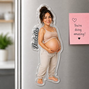 New Mom Acrylic Fridge Magnet Soft Rubber Belly, Personalized Shape Fridge Magnet for Refrigerator, Baby Shower & Pregnancy Announcement Gift