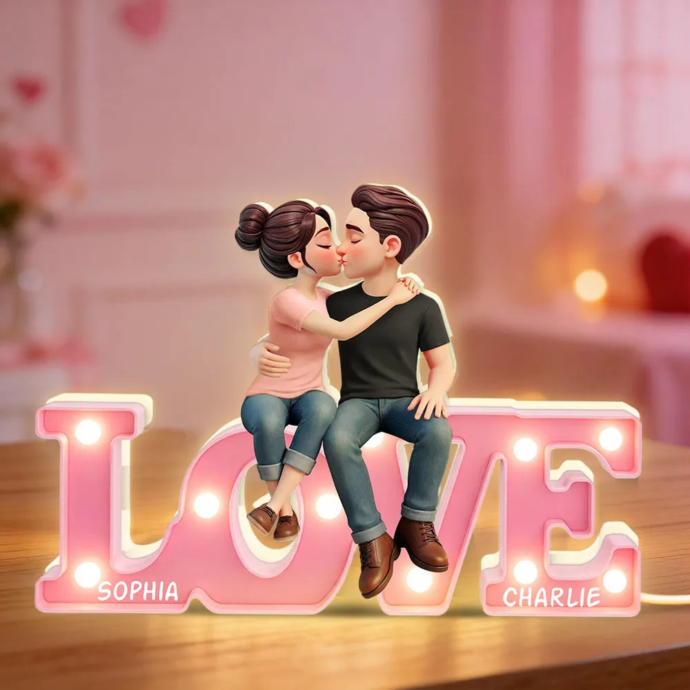 Loving & Kissing Couple - Personalized Acrylic Light Box - Anniversary Gift, Valentine's Day Gift For Couple