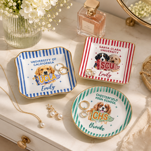 Custom College Pet Portrait Ring Dish, Personalized University Jewelry Tray, Small Graduation Gift for Girls, College Dorm Room Desk Decor