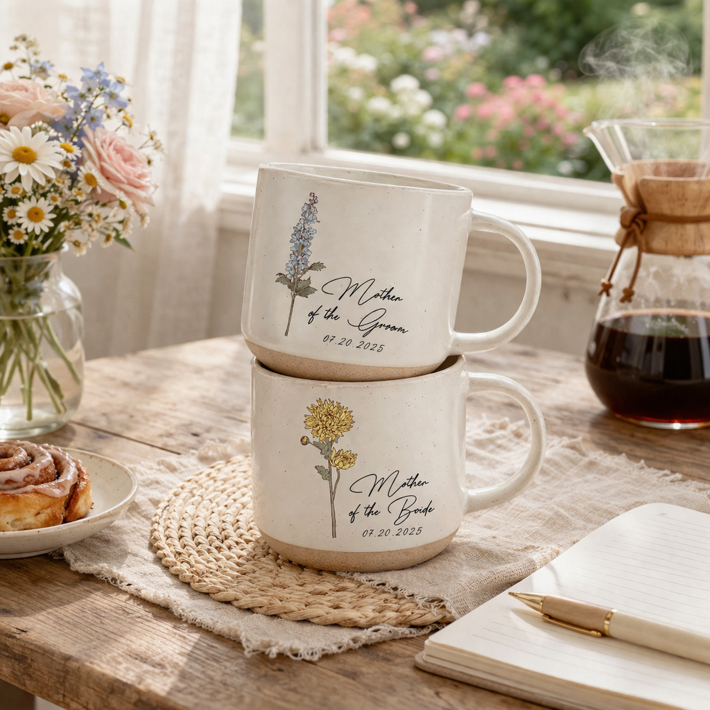Personalized Wedding Gift For Mother Of The Bride & Groom, Mother's Day Gift For Mom, Birth Month Flower Mug, Mother of the Bride Ceramic Mug
