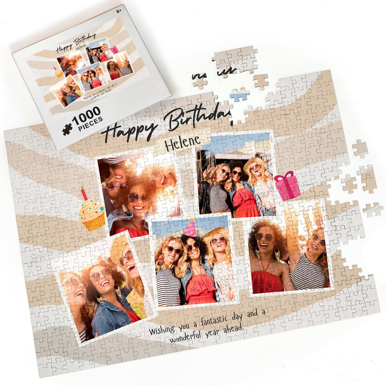 Happy Birthday Photo Puzzle, Custom Photo Collage Jigsaw Puzzle from your Photos, Gift For Friends, Bestie, Family