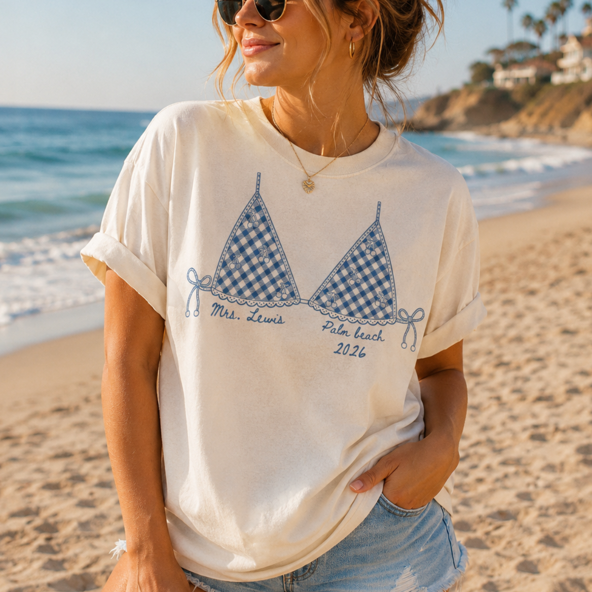 Personalized Bikini Graphic Bachelorette Shirt, Summer Top Coverup, Coastal Bachelorette Shirt, Custom Mrs Shirt, Beach Bach Party Tee