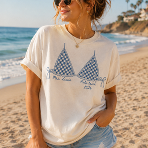 Personalized Bikini Graphic Bachelorette Shirt, Summer Top Coverup, Coastal Bachelorette Shirt, Custom Mrs Shirt, Beach Bach Party Tee