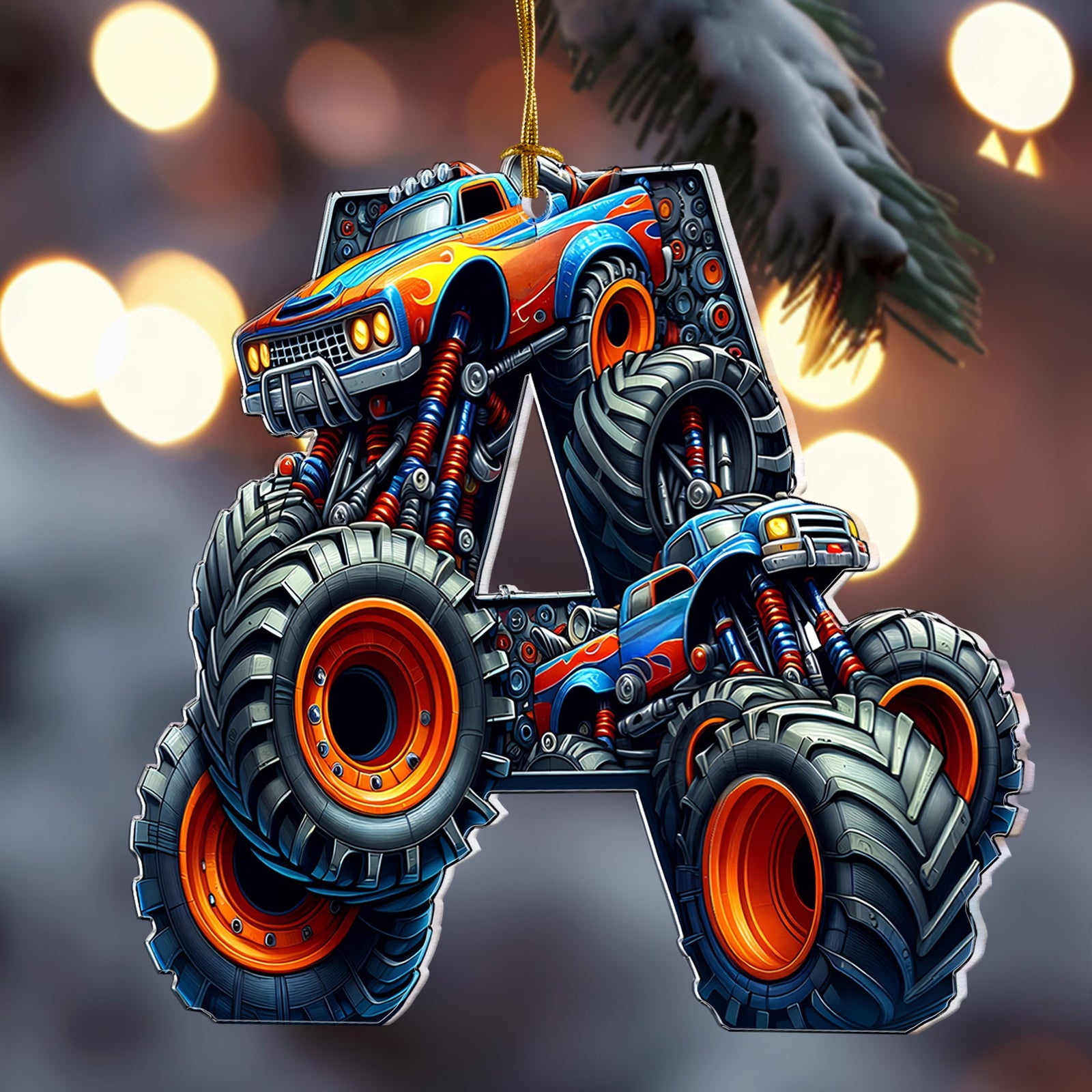 Alphabet Monster Truck - Personalized Acrylic Shaped Ornament - Gift For Kids, Christmas Gift