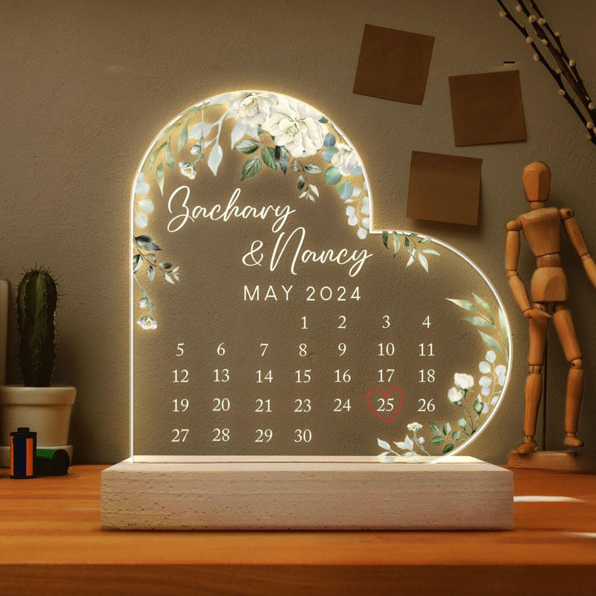 Personalized Couple Calendar LED Light, Anniversary Date Calendar Acrylic Plaque, Acrylic Plaque Gift for Couple, Couple Gifts, Gift For Her