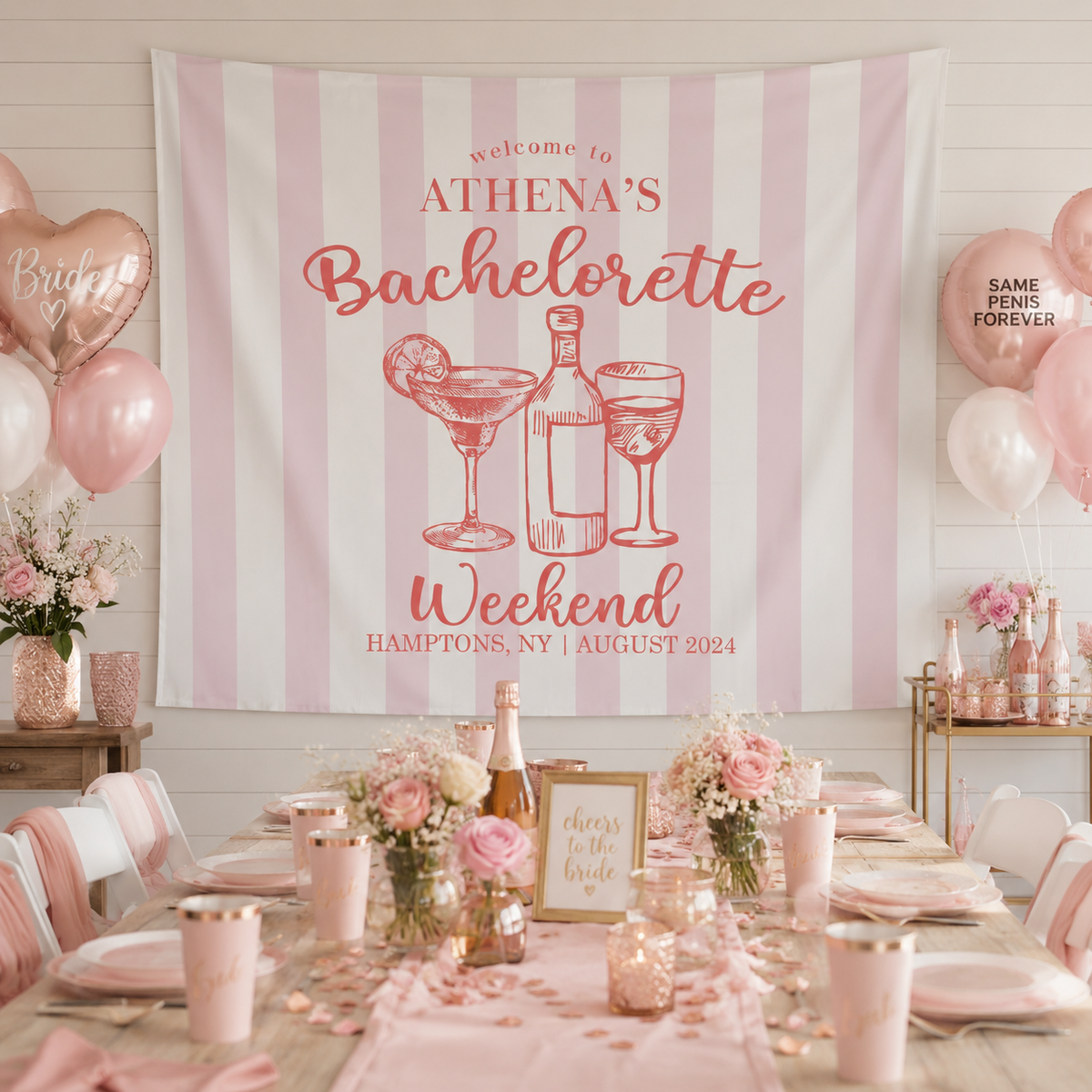 Custom Bachelorette Party Tapestry, Personalized Bachelorette Weekend Banner, Photo Backdrop, Welcome Sign Decorations for Beach Bash
