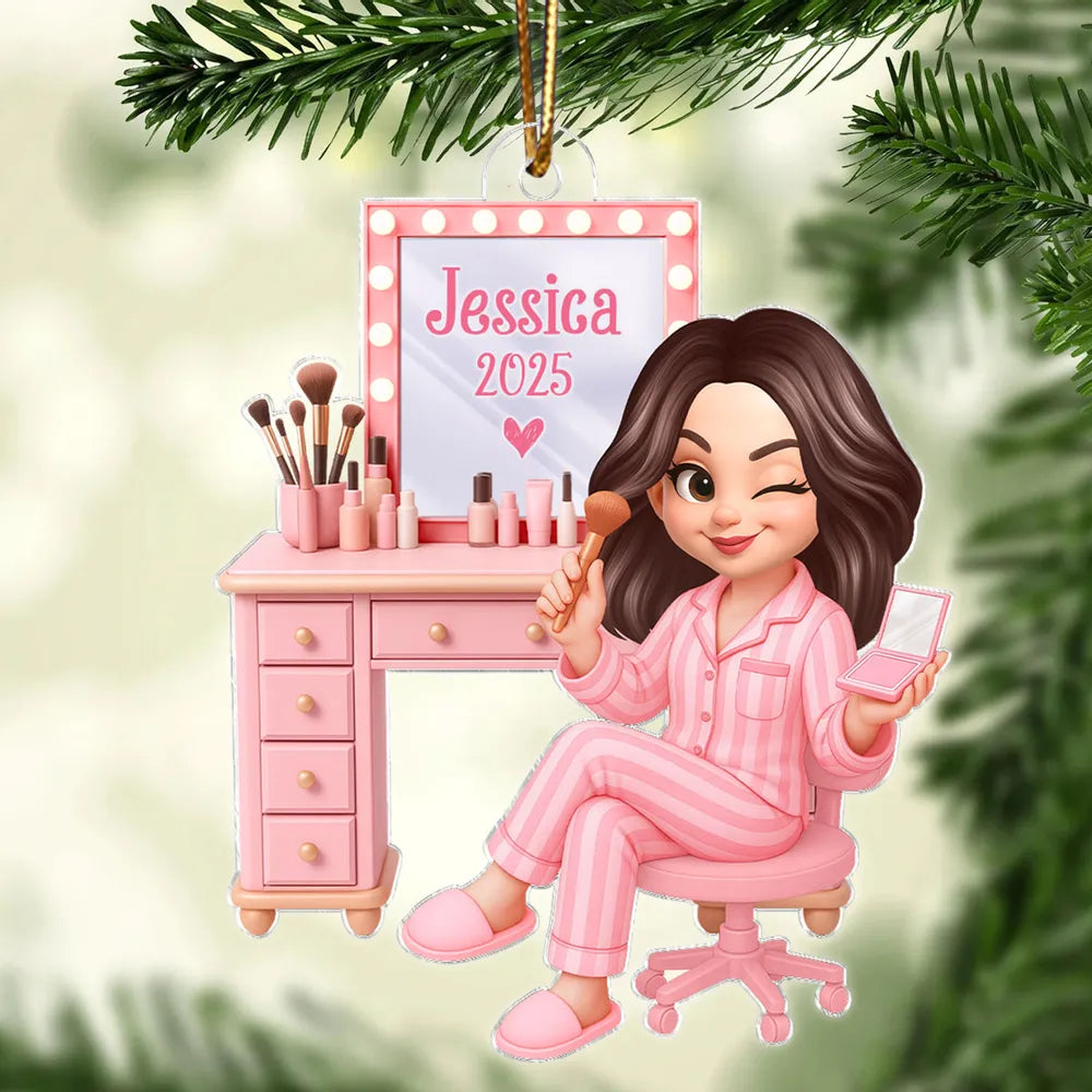 3D Effect Pink Girl Makeup - Personalized Acrylic Ornament - Christmas Gift for Daughters, Granddaughters, Teen Girls