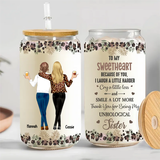 Because Of You I Smile A Lot More - Personalized Glass Tumbler - Gift For Besties, BFF, Soul Sisters