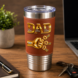 Dad Papa The Man The Myth The Legend - Personalized Leather Tumbler - Gift For Dad, Father's Day Gift
