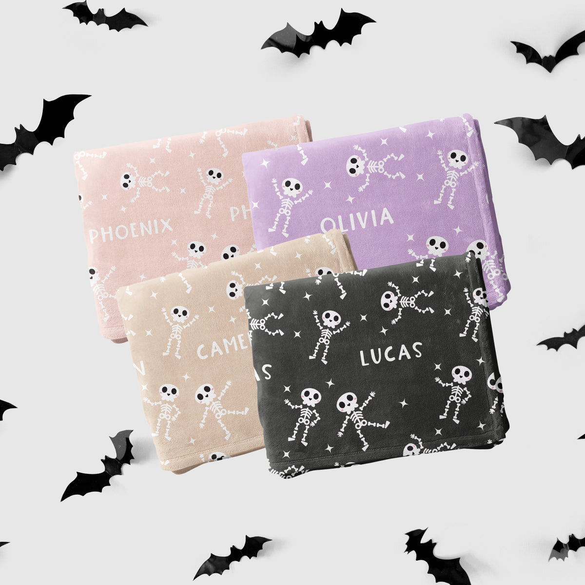 Dancing Skeleton Halloween Name Blanket, Custom Name Blanket, Halloween Personalized Gift, Cute Halloween Gift