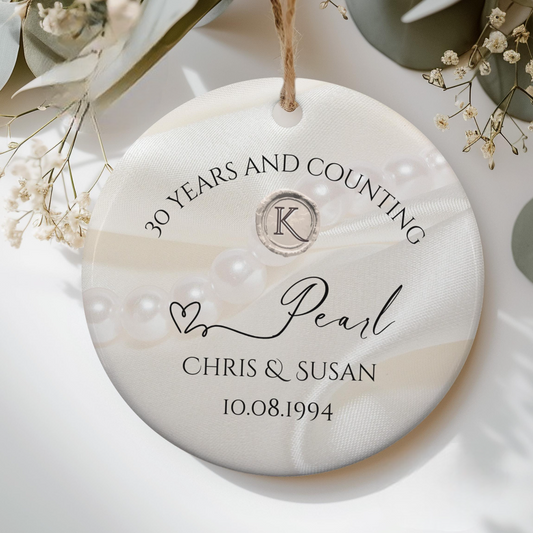 Personalized 30th Anniversary Ornament, Pearl Wedding Anniversary Gift, 30 Year Anniversary Ceramic Ornament, Thirty Year Gift For Husband Wife