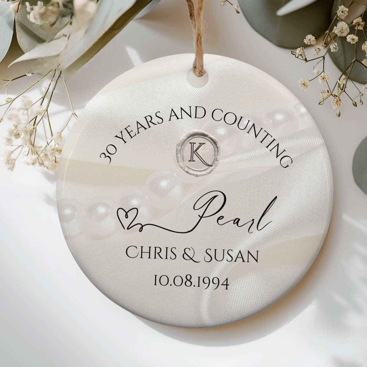Personalized 30th Anniversary Ornament, Pearl Wedding Anniversary Gift, 30 Year Anniversary Ceramic Ornament, Thirty Year Gift For Husband Wife