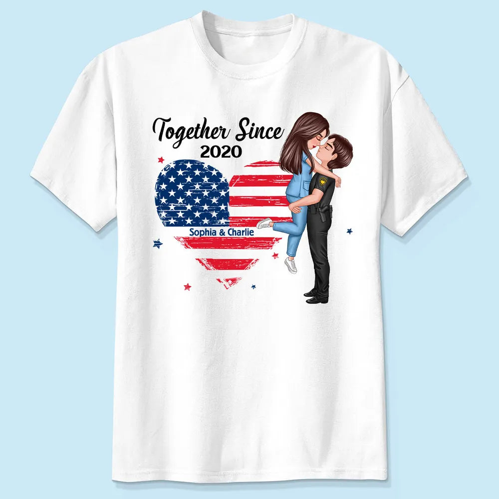 Couple Portrait, Firefighter, Nurse, Police Officer, Military - Personalized Apparel - 4th of July Gift by Couple