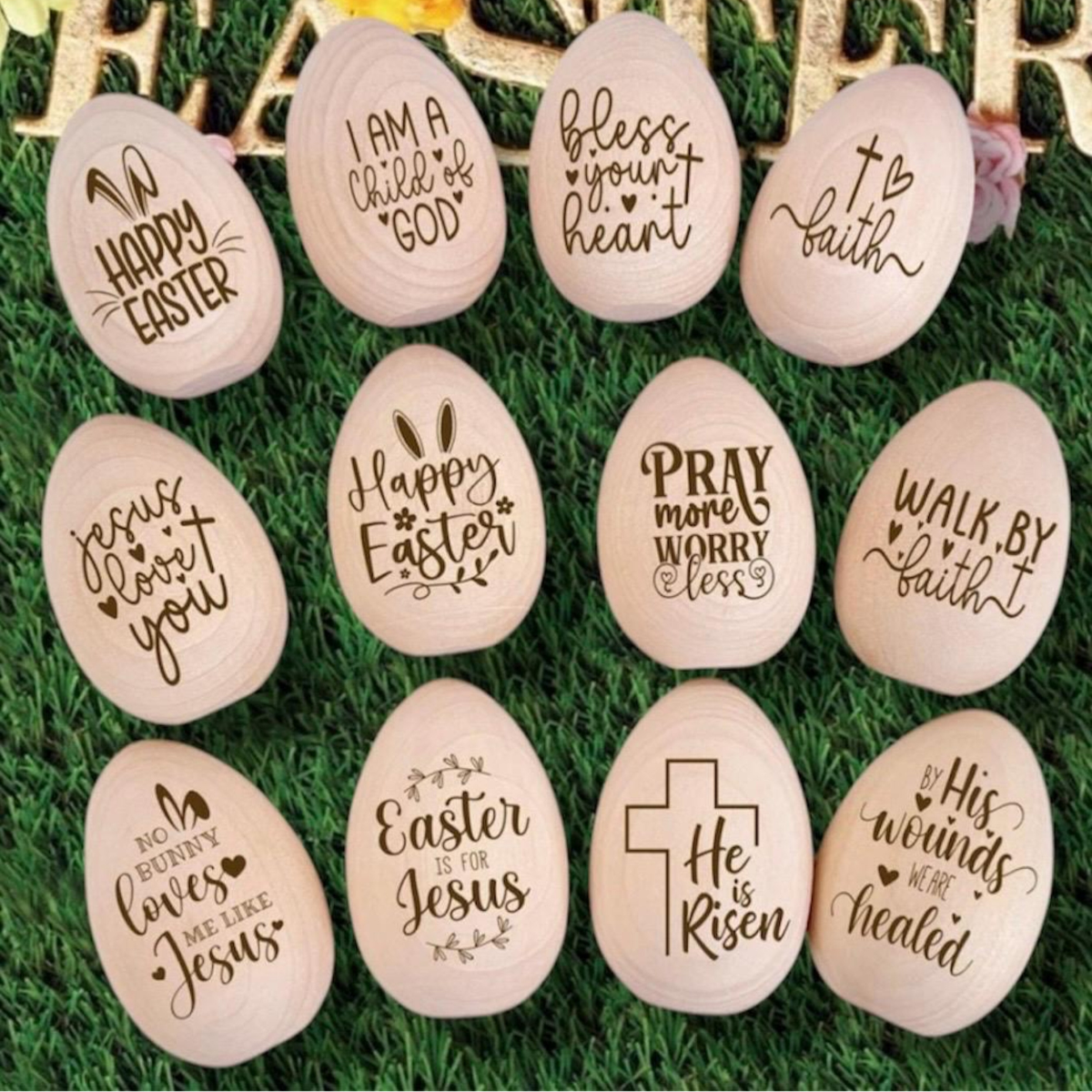 Personalized Engraved Wooden Egg for Easter Egg Basket, Easter egg table setting, Easter tray Easter Christian decor, He is risen