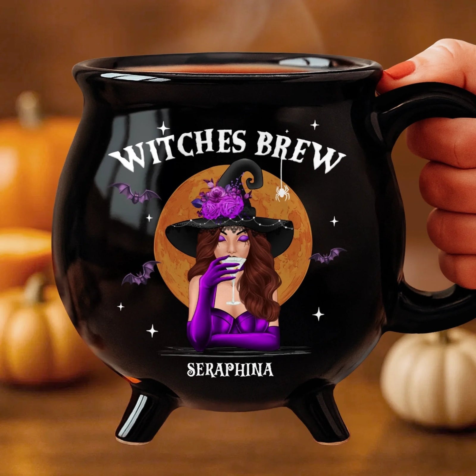 Witch Brew - Personalized Halloween Black Ceramic Witch Mug - Gift For Besties, Sisters, BFF, Family, Yourself